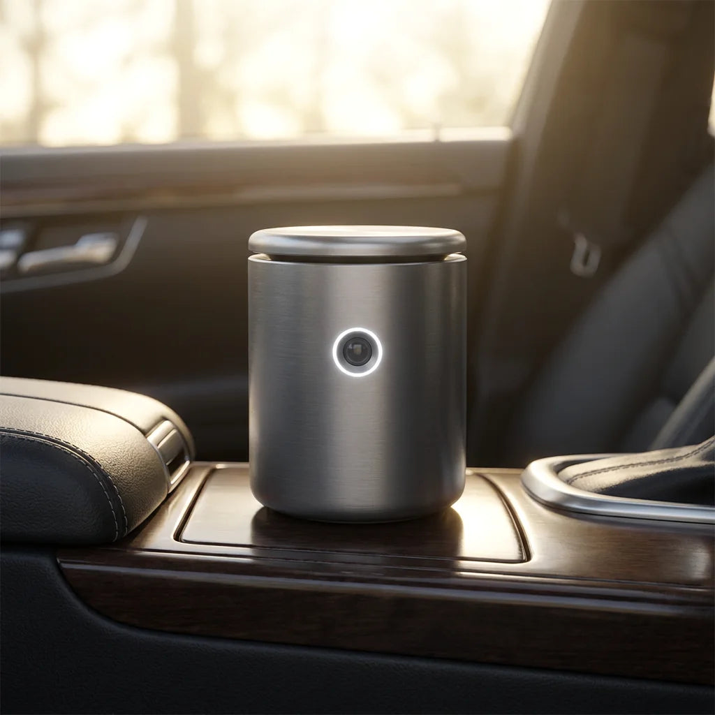 Ultra-Quiet Smart Car Scent Diffuser - Matte Aluminum Alloy with Auto Start-Stop